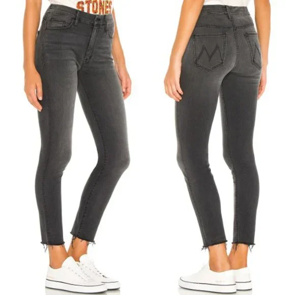 Mother High Waisted Looker Ankle Fray Skinny Jeans Lighting Up Lanterns Grey 24 - Picture 2 of 11